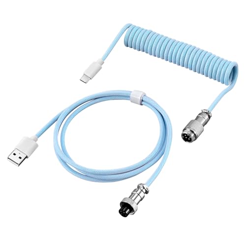 iaoskqwu Federdatenkabel mit weitgehend kompatibler Typ C Schnittstellentastatur UND mechanischer Tastatur, gewickeltes DIY Luftfahrtsteckerkabel, Blau von iaoskqwu