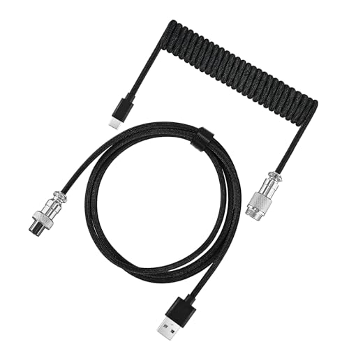 iaoskqwu Federdatenkabel mit weitgehend kompatibler Typ C Schnittstellentastatur UND mechanischer Tastatur, gewickeltes DIY Luftfahrtsteckerkabel, Schwarz von iaoskqwu