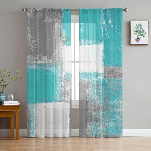 iapp CL-1 Vorhang,Abstract Geometric Gray Blue Tulle Window Treatment Sheer Curtains for Living Room The Bedroom Curtains Decoration von iapp