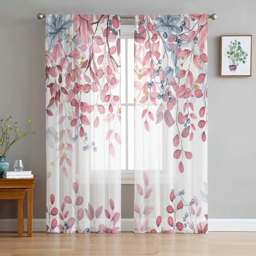 iapp CL-1 Vorhang,Abstract Pink Blue Leaf Branches Sheer Curtain Living Room Drapes Home Bedroom Curtain Tulle Window Curtain von iapp