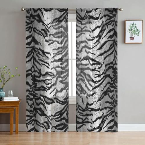 iapp CL-1 Vorhang,Animal Tiger Skin Black White Sheer Curtains for Living Room Modern Curtain Bedroom Tulle Curtains Window Drapes Decor von iapp