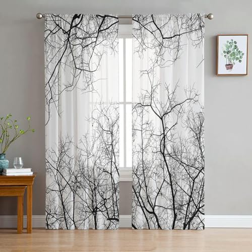 iapp CL-1 Vorhang,Black White Branches Modern Curtains for Living Room Transparent Tulle Curtains Window Sheer for The Bedroom Accessories Decor von iapp
