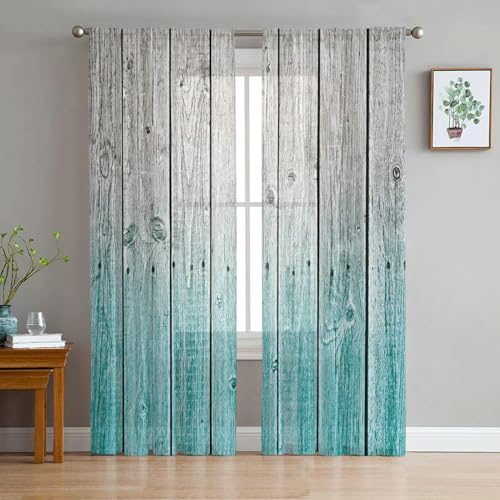iapp CL-1 Vorhang,Blue Wood Grain Gradient Window Treatment Tulle Modern Sheer Curtains for Kitchen Living Room The Bedroom Curtains Decoration von iapp