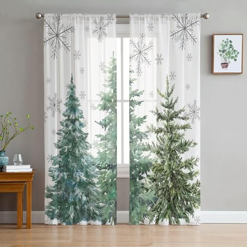 iapp CL-1 Vorhang,Christmas Snowflake Christmas Tree Sheer Curtains Living Room Bedroom Tulle Curtains Kitchen Window Treatment Drapes von iapp
