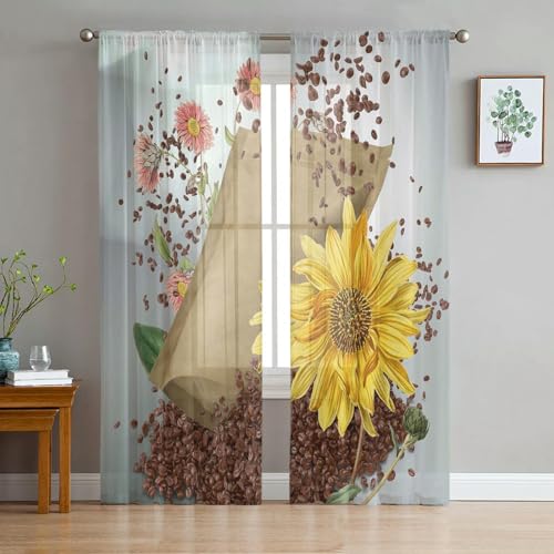 iapp CL-1 Vorhang,Coffee Bean Flower Sunflower Curtain for Living Room Transparent Tulle Curtains Window Sheer for The Bedroom Accessories Decor von iapp