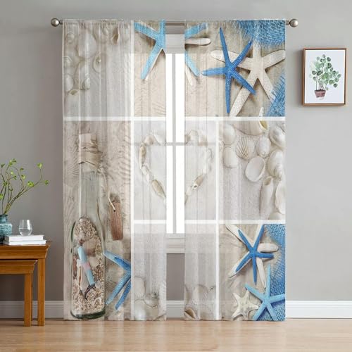 iapp CL-1 Vorhang,Collage Beach Shells Starfish Bottles Sheer Curtains for Living Room Modern Curtain Bedroom Tulle Curtains Window Drapes von iapp