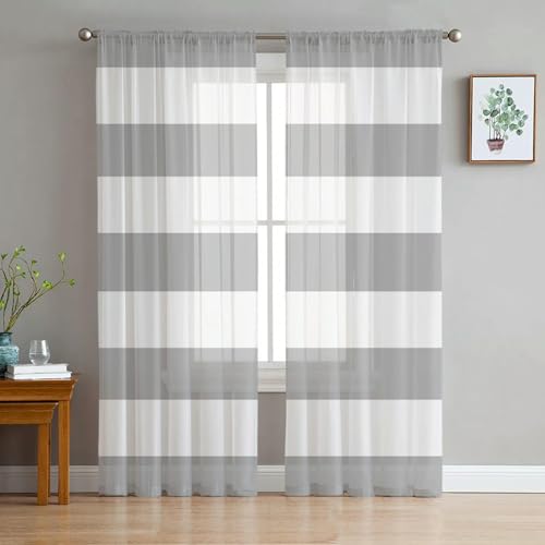 iapp CL-1 Vorhang,Gray White Stripe Curtain Window Tulle for Living Room Bedroom The Kitchen Window Treatment Decorations Curtains von iapp