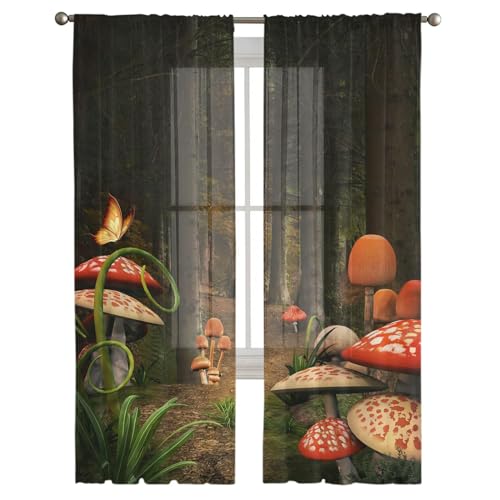 iapp CL-1 Vorhang,Mushroom Forest Window Treatment Tulle Modern Sheer Curtains for Kitchen Living Room The Bedroom Curtains Decoration von iapp
