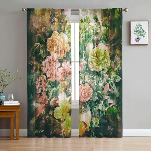 iapp CL-1 Vorhang,Oil Painting Style Flower Rose Abstract Sheer Curtains for Living Room Modern Curtain Bedroom Tulle Curtains Window Drapes von iapp