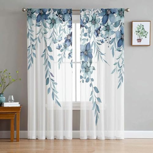 iapp CL-1 Vorhang,Pastoral Plants Flowers Plants Watercolor Sheer Curtain Living Room Drapes Home Bedroom Curtain Tulle Window Curtain von iapp