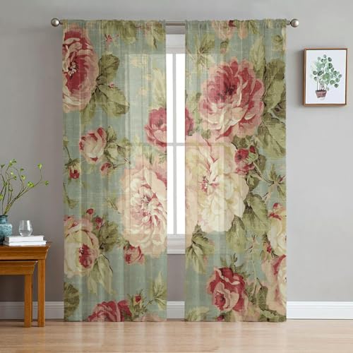 iapp CL-1 Vorhang,Peony Flower Sheer Curtains for Living Room Modern Curtain Bedroom Tulle Curtains Window Drapes Decor von iapp
