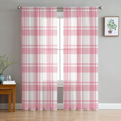 iapp CL-1 Vorhang,Pink White Plaid Window Treatment Tulle Modern Sheer Curtains for Kitchen Living Room The Bedroom Curtains Decoration von iapp