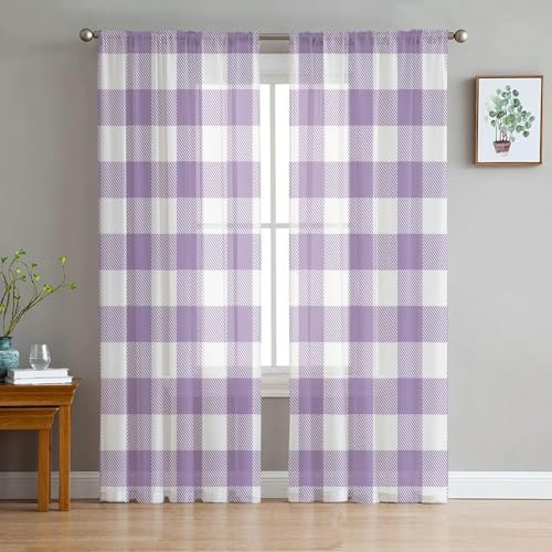 iapp CL-1 Vorhang,Purple White Plaid Window Treatment Tulle Modern Sheer Curtains for Kitchen Living Room The Bedroom Curtains Decoration von iapp