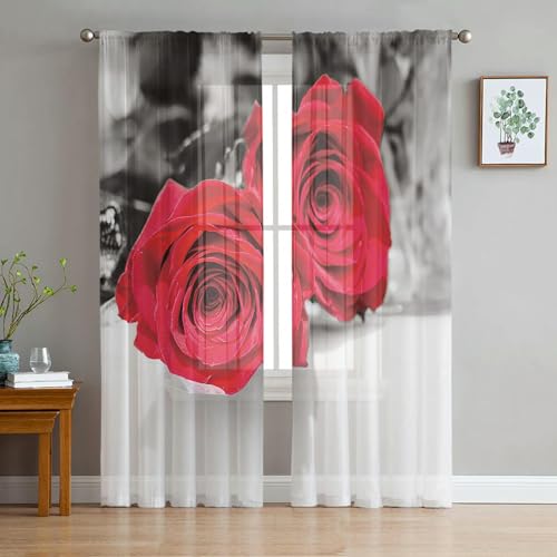 iapp CL-1 Vorhang,Red Rose Flower Modern Curtains for Living Room Transparent Tulle Curtains Window Sheer for The Bedroom Accessories Decor von iapp