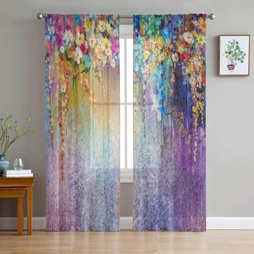 iapp CL-1 Vorhang,Spring Vine Flowers Shrub Blue Purple Sheer Curtains for Living Room Bedroom Decor Window Tulle Curtain Drapes von iapp