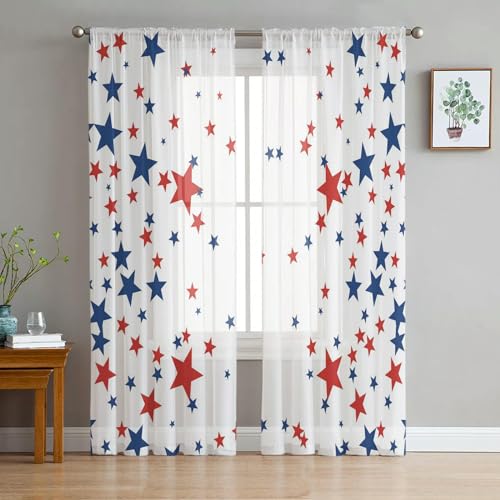 iapp CL-1 Vorhang,Star Red Blue Window Treatment Tulle Modern Sheer Curtains for Kitchen Living Room The Bedroom Curtains Decoration von iapp