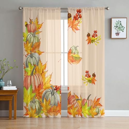 iapp CL-1 Vorhang,Thanksgiving Maple Leaf Fall Pumpkin Vegetable Sheer Curtains for Living Room Tulle for Windows Short Bedroom Curtains von iapp
