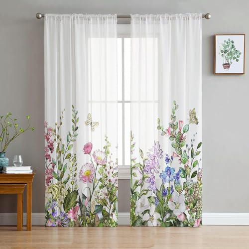 iapp CL-1 Vorhang,Watercolor Herb Modern Curtain for Living Room Transparent Tulle Curtains Window Sheer for The Bedroom Accessories Decor von iapp