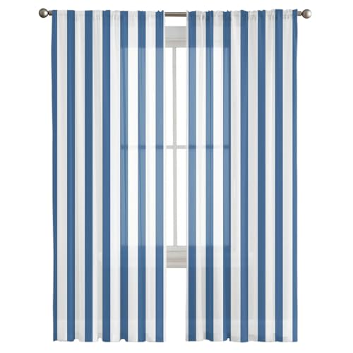 iapp CL-1 Vorhang,White Blue Stripes Window Treatment Tulle Modern Sheer Curtains for Kitchen Living Room The Bedroom Curtains Decoration von iapp