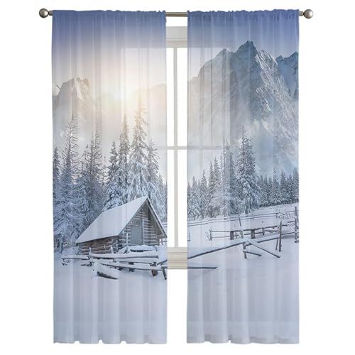 iapp CL-1 Vorhang,Winter Snow Mountain Morning Scenery House Tulle Window Treatment Sheer Curtains for Living Room The Bedroom Curtains Decoration von iapp