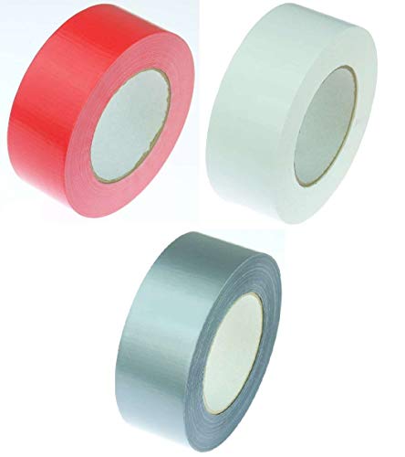 iapyx 3 Rollen Klebeband Gewebeband 50 m x 48 mm je 1x Weiss + Silber + Rot - Panzerband Steinband Gaffa Tape Reparaturband (3 Rollen) von iapyx