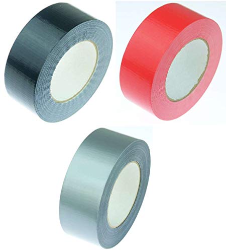 iapyx 3 Rollen Klebeband Gewebeband 50 m x 48 mm je 1x Schwarz + Silber + Rot - Panzerband Steinband Gaffa Tape Reparaturband (3 Rollen) von iapyx