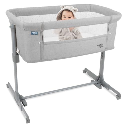 ib style Aluna 3in1 Beistellbett, Babybett, Zustellbett, weiche Matratze, 5-Fach Höhenverstellbar, Reisebett mit Tasche, Kinderbett mit Rollen, Wiege, für Zuhause und Unterwegs - Grau von ib style