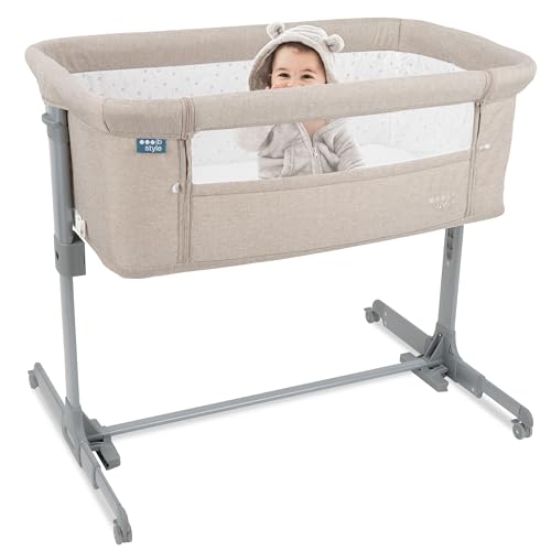 ib style Aluna 3in1 Beistellbett, Babybett, Zustellbett, weiche Matratze, 5-Fach Höhenverstellbar, Reisebett mit Tasche, Kinderbett mit Rollen, Wiege, für Zuhause und Unterwegs - Sand von ib style