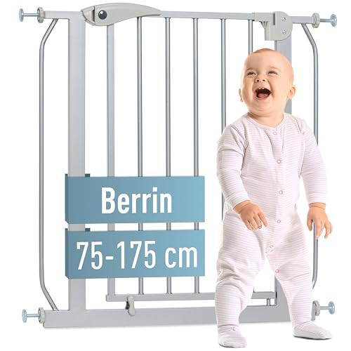 ib style® Berrin Treppengitter 67-175cm | Türschutzgitter | Ohne Bohren | 90° Stop | Auto-Close | Silbermatt |150-160 cm von ib style