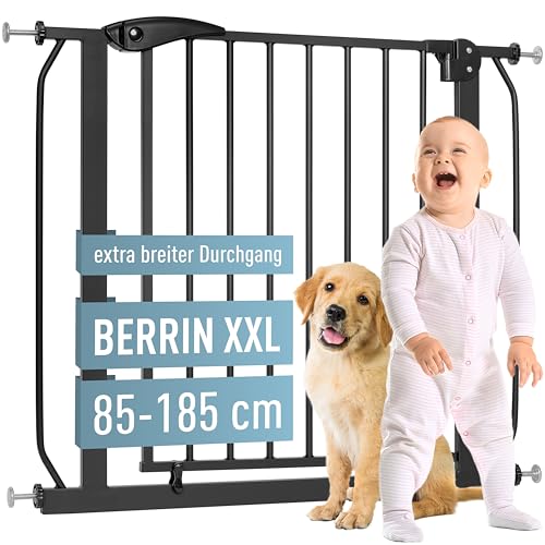 ib style® Berrin XXL Treppengitter | ! EXTRA BREITER DURCHGANG ! | Türschutzgitter | Ohne Bohren | 90° Stop | Auto-Close | Schwarz | 105-115 cm von ib style