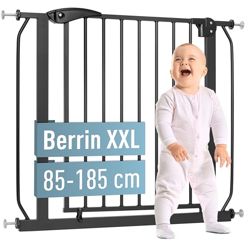 ib style® Berrin XXL Treppengitter | ! EXTRA BREITER DURCHGANG ! | Türschutzgitter | Ohne Bohren | 90° Stop | Auto-Close | Schwarz | 115-125 cm von ib style