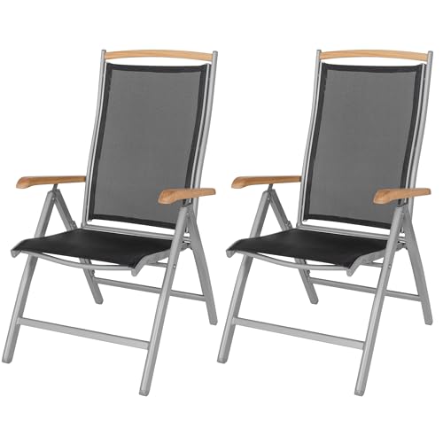ib style Gartenstuhl 2er Set Diplomat - Klappstuhl, Hochlehner, Aluminium, Teakholz Armlehnen, 7-Fach verstellbar, Rostfrei, Vormontiert, 150 kg belastbar, Silber von ib style