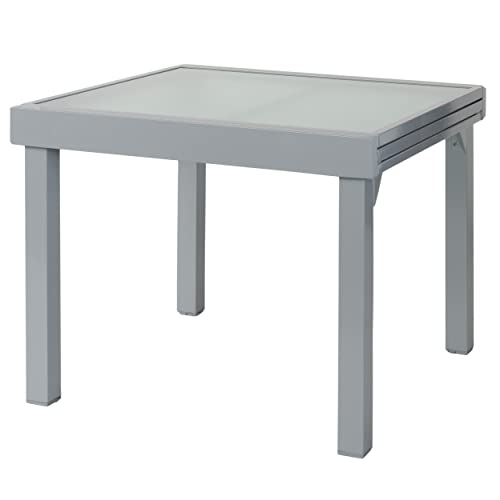 ib style® Diplomat Ausziehtisch | Premium Gartentisch | Aluminium | Glasplatte | Silbermatt | 90-180 cm von ib style