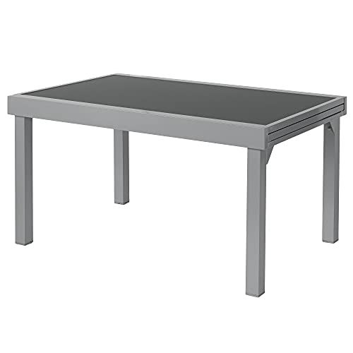 ib style® Diplomat Ausziehtisch | Premium Gartentisch | Aluminium | Glasplatte | Silbermatt Anti-Fingerprint | 135-270 cm von ib style