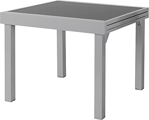 ib style® Diplomat Ausziehtisch | Premium Gartentisch | Aluminium | Glasplatte | Silbermatt Anti-Fingerprint | 90-180 cm von ib style