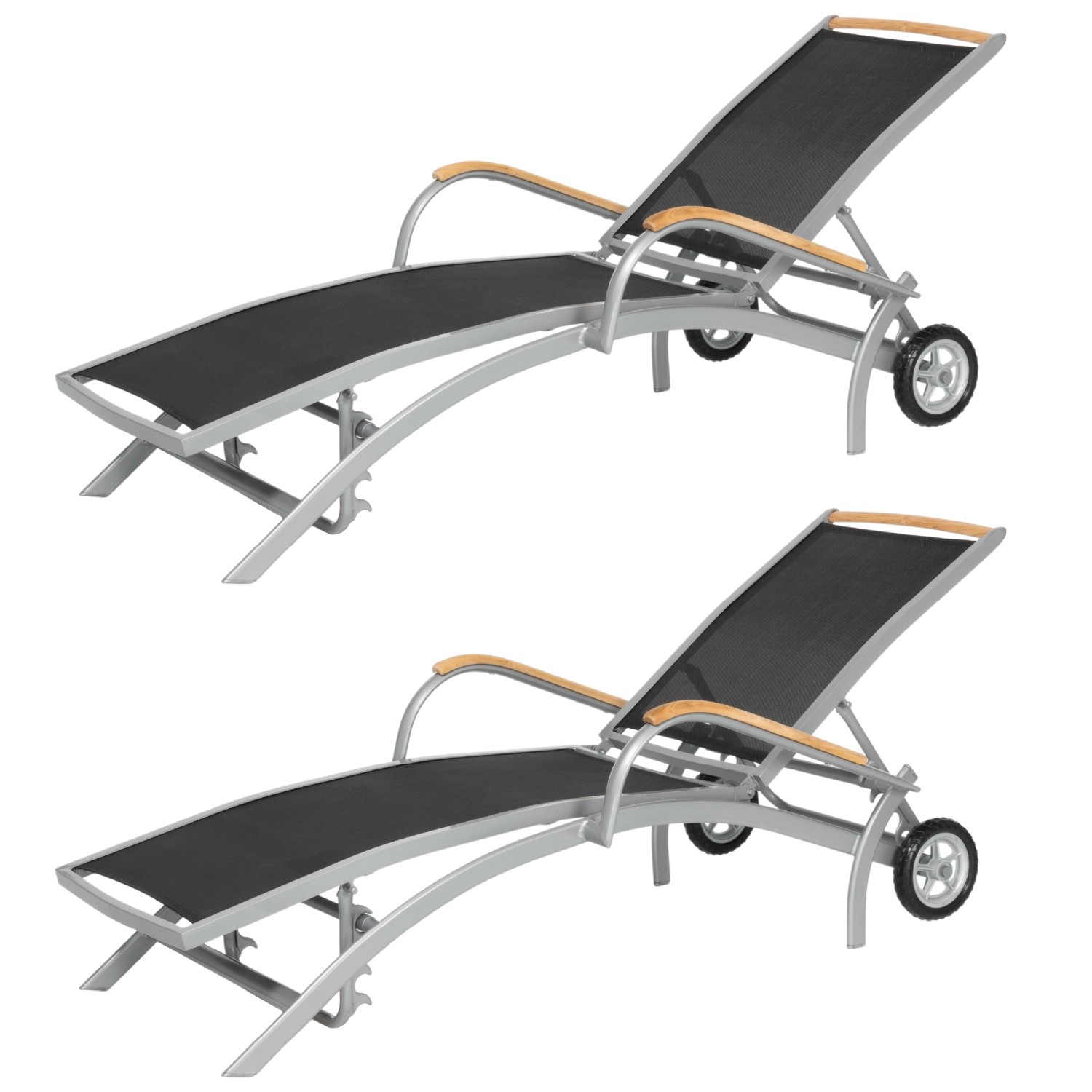ib style Gartenliege Diplomat 2er Set Aluminium Textilen Teakholz Armlehnen mit Rollen UV-beständig Silber ib style Gartenliege Diplomat 2er Set Aluminium Textilen Teakholz Armlehnen mit Rollen UV-beständig Silber von ib style