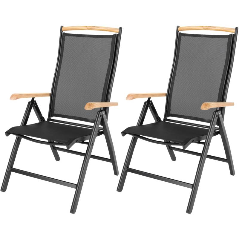 ib style Gartenstuhl 2er Set Diplomat Klappstuhl aus Aluminium und Teakholz 7-fach verstellbar 150 kg belastbar Schwarz von ib style