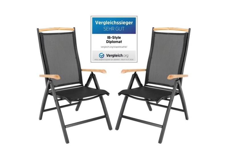 ib style Gartenstuhl 2er Set Diplomat Klappstuhl schwarz / teak (Gartenstuhl), Gartenstuhl - Mehrfach gewebt - Armlehnen aus Teakholz von ib style