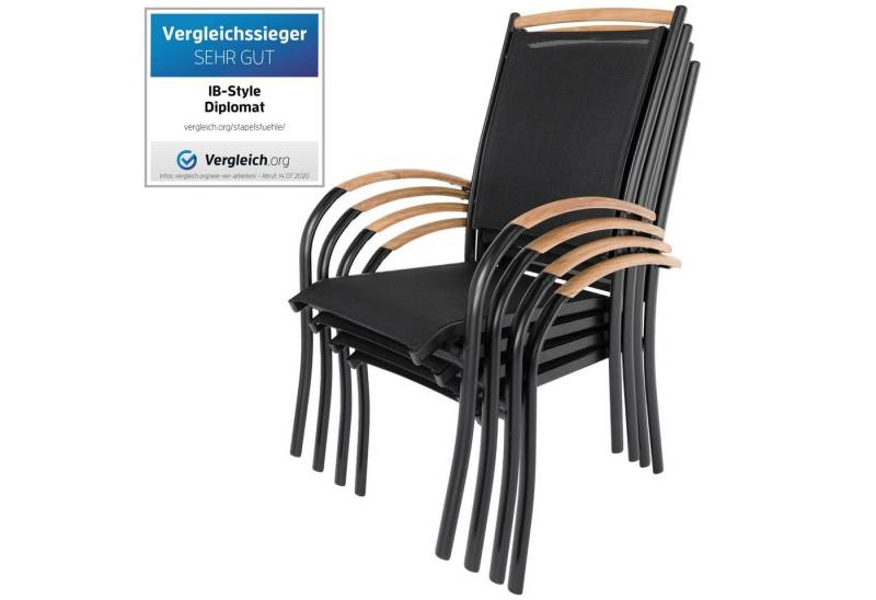 ib style Gartenstuhl Diplomat Stapelstuhl schwarz / teak Set (Stapelstuhl Set), Gartenstuhlset - Gartensessel - Stapelbar - mehrfach gewebt von ib style