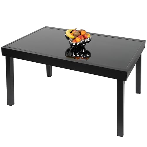 ib style Gartentisch Diplomat XXL, Ausziehbar 135-270 cm, Outdoor, Aluminium Esstisch, Gartenmöbel, Große Tischplatte aus Sicherheits Glas, Schwarz von ib style