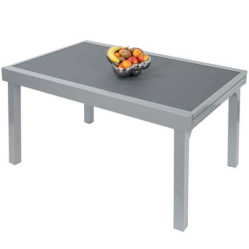 ib style Gartentisch Diplomat XXL, Ausziehbar 135-270 cm, Outdoor, Aluminium Esstisch, Gartenmöbel, Große Tischplatte aus Sicherheits Glas, Silber Anti Fingerprint von ib style