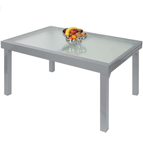 ib style Gartentisch Diplomat XXL, Ausziehbar 135-270 cm, Outdoor, Aluminium Esstisch, Gartenmöbel, Große Tischplatte aus Sicherheits Glas, Silber von ib style