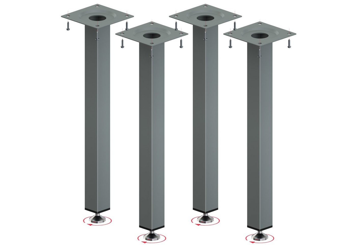 ib style Tischbein Tischbeine 25 x 25 mm 4er Set Silbermatt, Tischfüße - Möbelfüße - Inklusive Regulierschrauben von ib style
