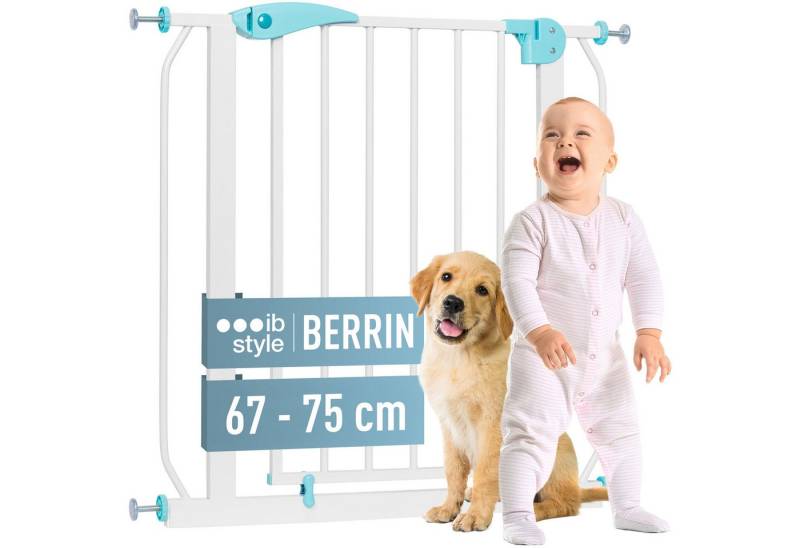 ib style Türschutzgitter Berrin S Treppengitter 67-75 cm weiß-türkis, Ohne Bohren - 90° Stop von ib style