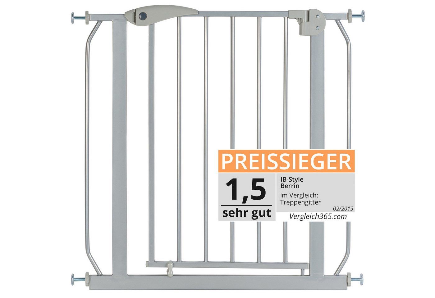 ib style Türschutzgitter Berrin Treppengitter 105-115cm silber-grau inkl. Y-Adapter, Ohne Bohren, Sicherheitsgitter für Türen und Treppen, Zum Klemmen von ib style