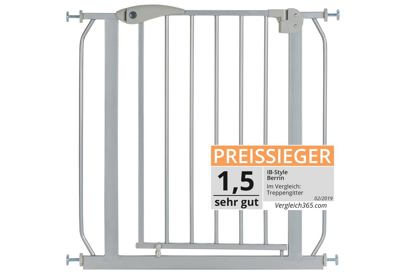 ib style Türschutzgitter Berrin Treppengitter 75-85cm Silber-grau, Ohne Bohren, Sicherheitsgitter für Türen und Treppen, Zum Klemmen von ib style