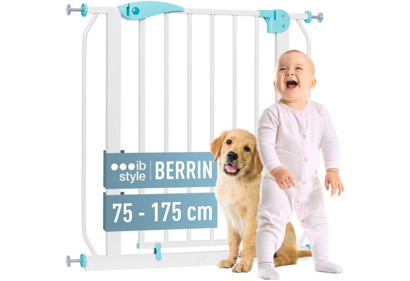 ib style Türschutzgitter Berrin Treppengitter 75-85cm Weiß-türkis, Sicherheitsgitter für Türen und Treppen, Ohne Bohren, Zum Klemmen von ib style