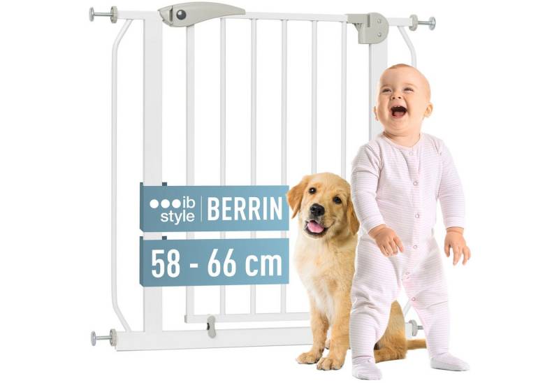ib style Türschutzgitter Berrin XS Treppengitter 58-66 cm weiß-grau mit Y-Spindeln, Sicherheitsgitter für Türen und Treppen, Ohne Bohren, Zum Klemmen von ib style