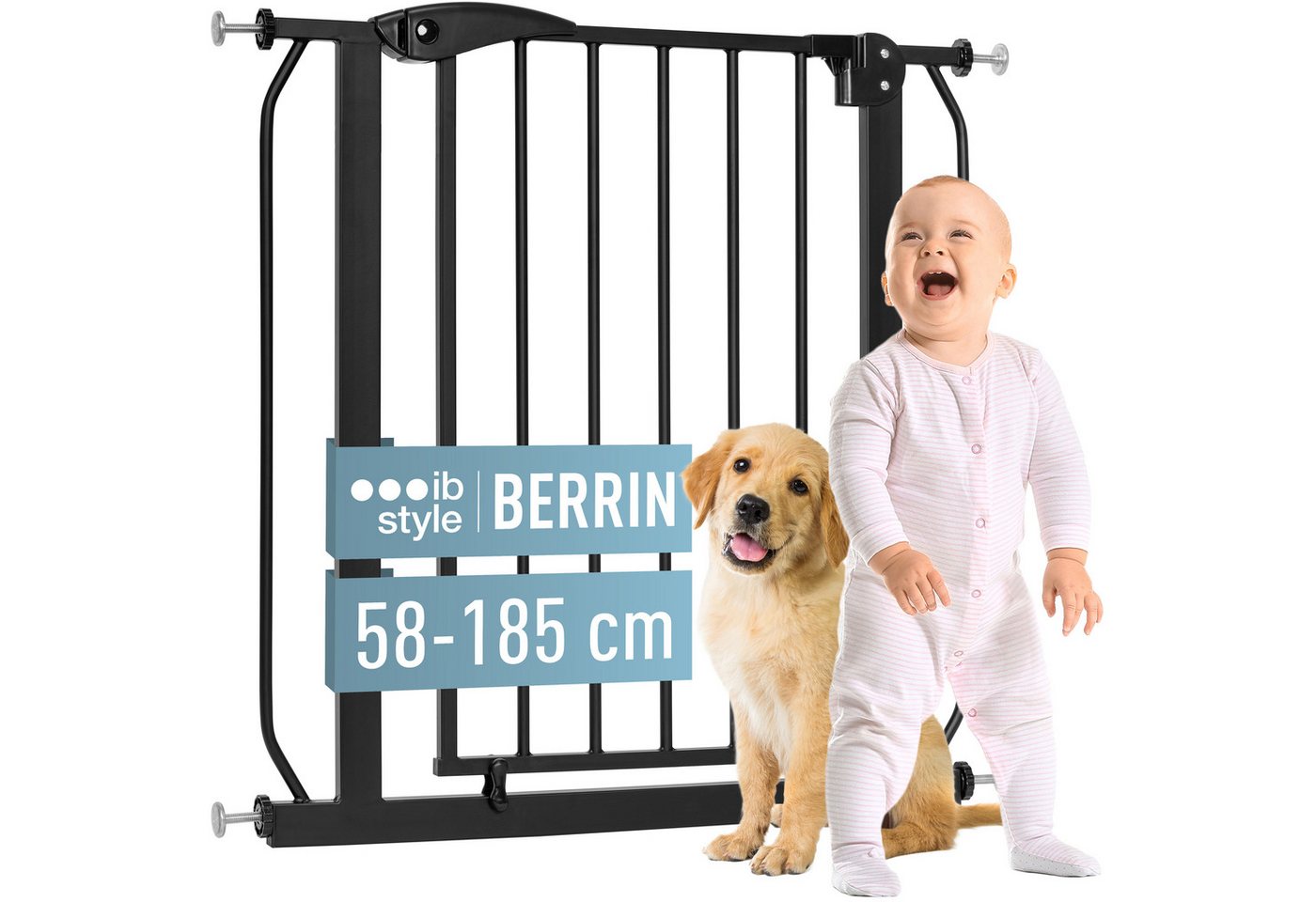 ib style Türschutzgitter Treppengitter Berrin Schwarz 67-75 cm, Ohne Bohren, Sicherheitsgitter für Türen und Treppen, Zum Klemmen von ib style