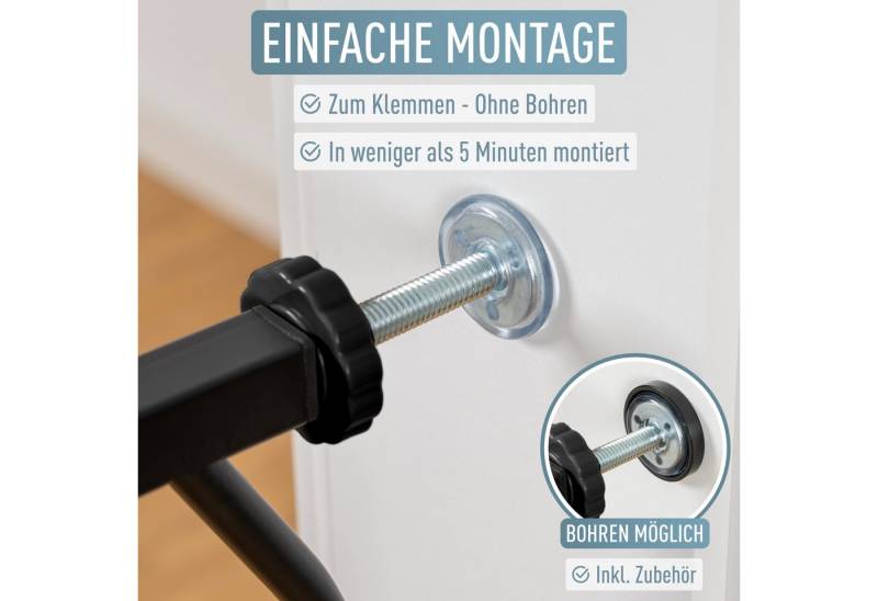 ib style Türschutzgitter Treppengitter Berrin schwarz inkl. Y-Spindel 150-160 cm schwarz, Sicherheitsgitter, Ohne Bohren, Zum Klemmen, Auto-Close, 90° Stopp von ib style